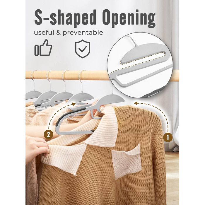 50 штук вішалок для одягу з пластику HOUSE DAY - міцні, з неслизьким покриттям, 360° обертання, сірі