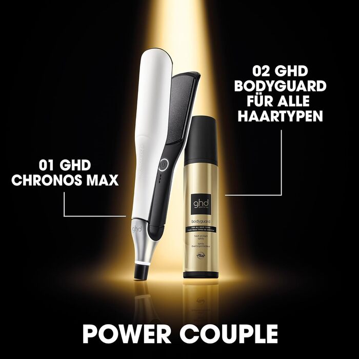 Випрямляч для волосся ghd Chronos Max – білий, широкі пластини, швидке випрямлення, блиск, захист від пошкодження, для густого та кучерявого волосся