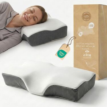 Ортопедична подушка для шиї sei Design з memory foam – підтримка шиї, Oeko-Tex®, охолоджуючий чохол з Lyocell, для тих, хто спить на спині та на боці (Relax Flow)