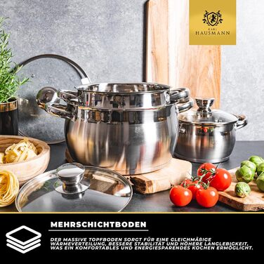 Набір каструль Karl Hausmann 3 шт. з нержавіючої сталі для індукційних та інших плит з кришкою з термостійкого скла та мірною шкалою