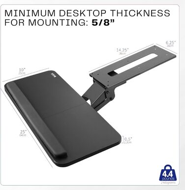 Підставка для клавіатури та миші VIVO - регульована платформа під стіл, кріплення під стіл, полиця під стіл (MOUNT-KB03B)