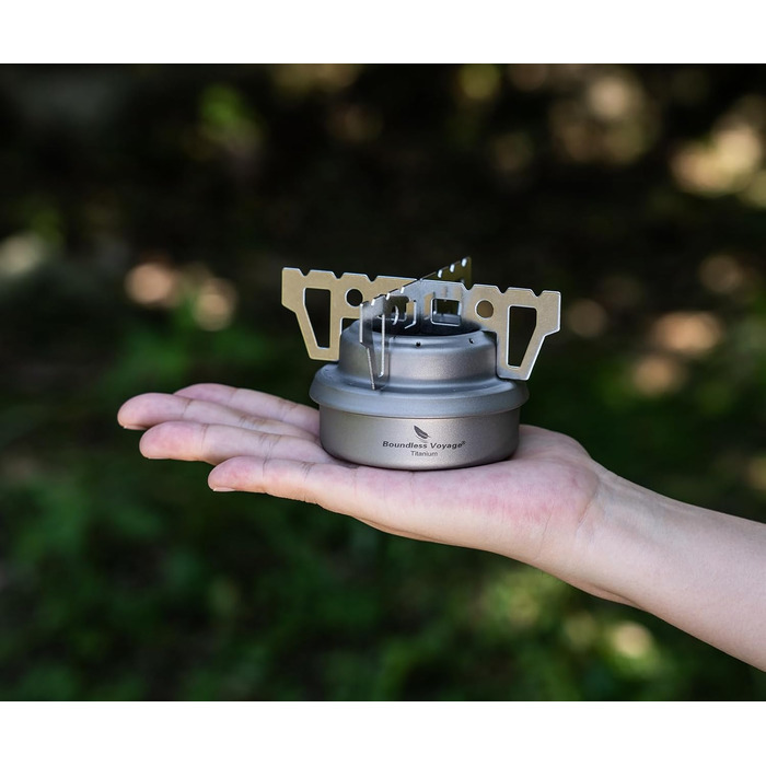 iBasingo Titan Alkoholkocher Spirit Herd з кріпленням - портативний газовий пальник для кемпінгу, пікніків та трекінгу Ti2001C