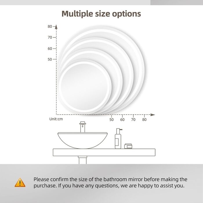 Дзеркало для ванної кімнати Dripex круглої форми з підсвічуванням LED, сенсорне управління, регулювання яскравості, 3 кольори світла, запобігання запотіванню, 50x50 см
