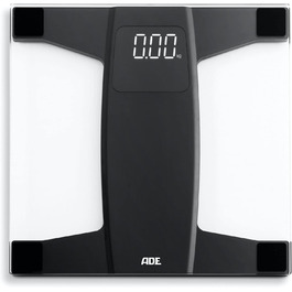 Цифрові ваги для ванної кімнати ADE BE1909 Suki (ваги для ванної кімнати з великим дисплеєм і прозорою поверхнею зважування) Скляні ваги зі світлодіодним дисплеєм біле на чорному