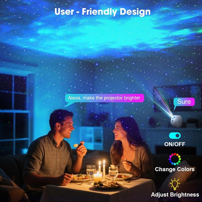 Проєктор зоряного неба Smart Sternenhimmel WiFi з пультом, додатком та голосовим керуванням, 16 млн кольорів, тихий (25 дБ), 4 кути нахилу, блакитні зірки
