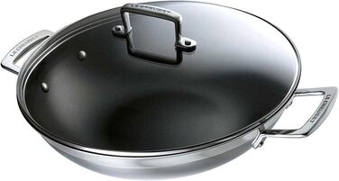 Вок Le Creuset з антипригарним покриттям, Ø 30 см, з кришкою, для всіх плит (індукція), нержавіюча сталь, сріблястий