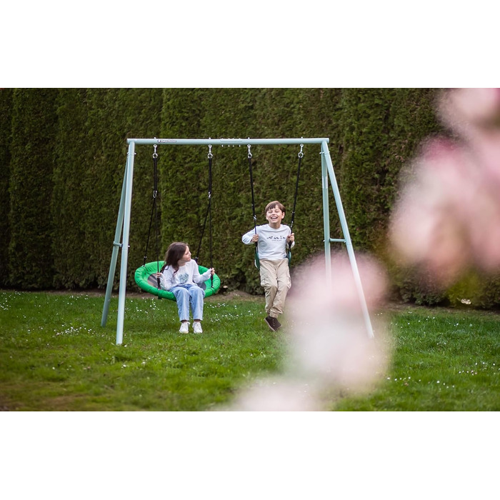 Гойдалка-гніздо для саду HyperMotion Storchennest з А-рамою, 2 місця, 150 кг, зелено-сіра (HYP1)