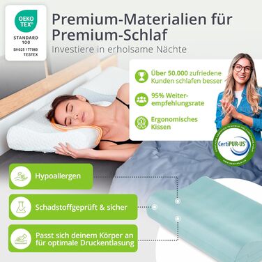 Ортопедична подушка Feela® для сну та підтримки шиї [3 ступені жорсткості] - Знімає біль у шиї та плечах, покращує якість сну та підтримує хребет | Регульована висота Подушка 60x40 см (середня жорсткість) 60x40 см - Середня