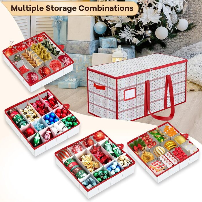 Коробка для прикрас на ялинку, органайзер для новорічних кулі, 4 рівня, 64 кулі, з ручками, 34x34x34 см