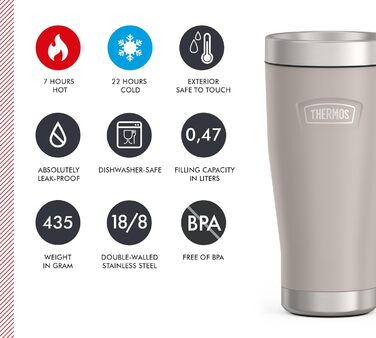 Термос ICON MUG 0,47л, бежевий/пісочний мат, термокружка 470мл, сталевий термос для кави з собою, ізоляційний термос, 7 год гаряче / 22 год холодне, придатний для миття в посудомийній машині, абсолютно герметичний, без BPA 470 мл Бежевий / Пісочний мат