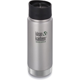 Пляшка з нержавіючої сталі Klean Kanteen з кришкою для кафе з вакуумною ізоляцією широка срібляста матова