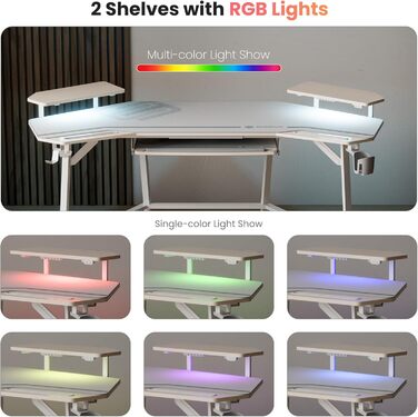 Ігровий стіл EUREKA ERGONOMIC 160x74 см з крилами, для ПК, з 2 відсіками для iPad, для дому, офісу, стрімінгу, білий акорн