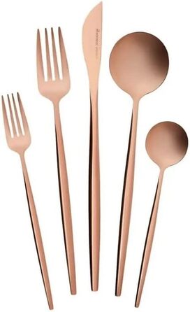 Набір столових приборів Karaca Orion 60 предметів на 12 осіб - нержавіюча сталь, ножі, виделки, ложки, блискучі ножі та виделки, кухонний набір (Матова рожева золото)