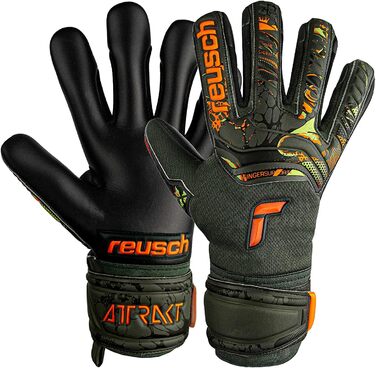 Молодіжні воротарські рукавички Reusch унісекс Attrakt Evolution Finger Support Junior з хорошим захопленням і внутрішнім швом (6, оливково-зелений / помаранчевий / чорний)