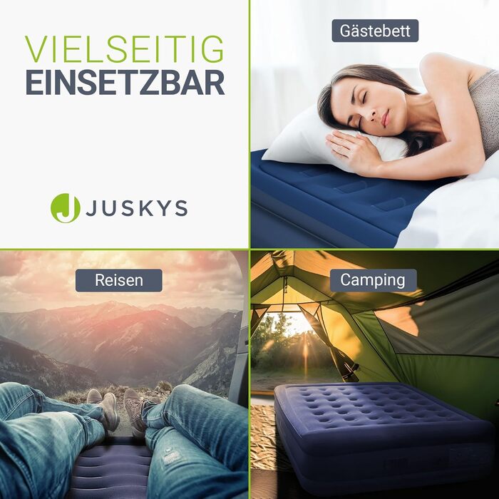 Надувний матрац Juskys самонадувний 150x200 см - двоспальний з вбудованим насосом - ідеально для гостей або кемпінгу - водонепроникний блакитний/білий (блакитний, двоспальний)