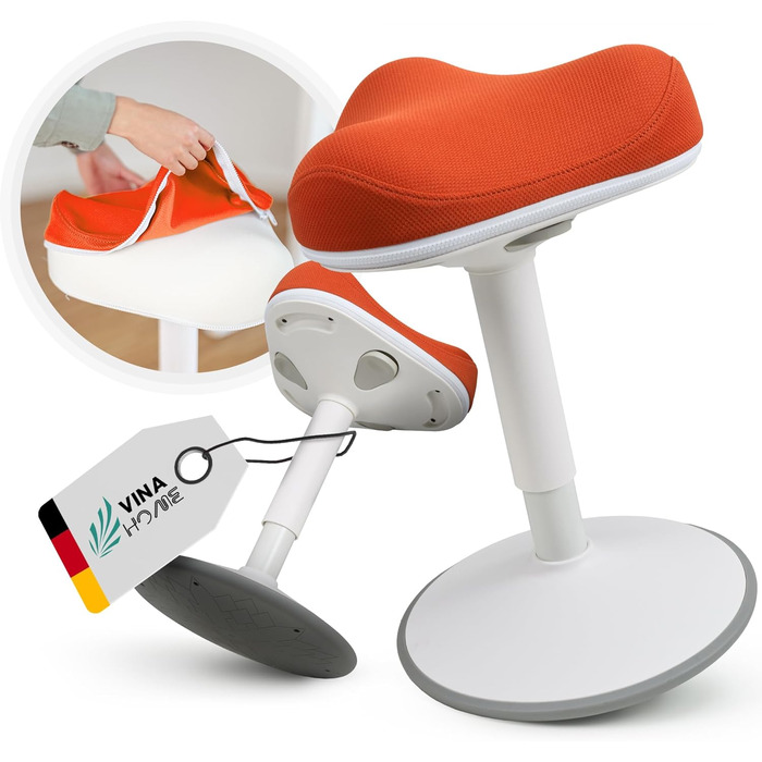 Офісний стілець SH-01 Zip з знімним чохлом | Ергономічний стілець-пуф | З сертифікатом IGR | Для роботи та відпочинку | З ефектом гойдання | Регульована висота 58-83 см (Чохол, Оранжевий)