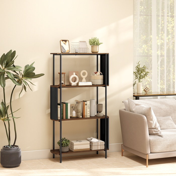 Багатоярусна стелаж Regal, окремо стояча, з вигнутим дизайном, індустріальна полиця для книг, з імітацією коричневого дерева.