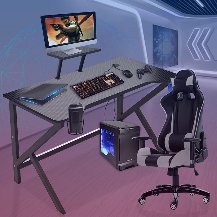 Ігровий стіл HaodaCulture 160x135 см з підставкою для монітора, 2 розетки та 2 USB, кутовий, для ПК, 100x55 см