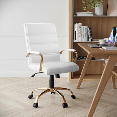 Офісний крісло Flash Furniture - крісло для шефа, біле шкіряне, з червоно-золотим каркасом, 61 x 58,5 x 103,5 см
