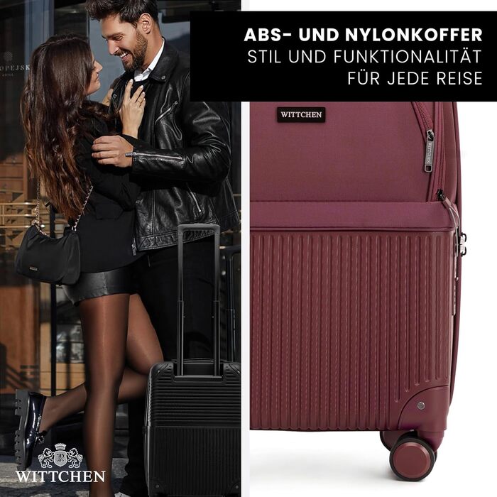 Набір валізWITTCHEN AXIS 3 шт. | Ручна та велика валіза | Гібрид ABS Nylon з TSA замком, телескопічною ручкою та 360° колесами | Бордовий колір