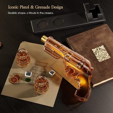 Набір для віскі Kollea з декальком та келихом у формі гранати, подарунок для чоловіків, батька, друга, військових, прозорий