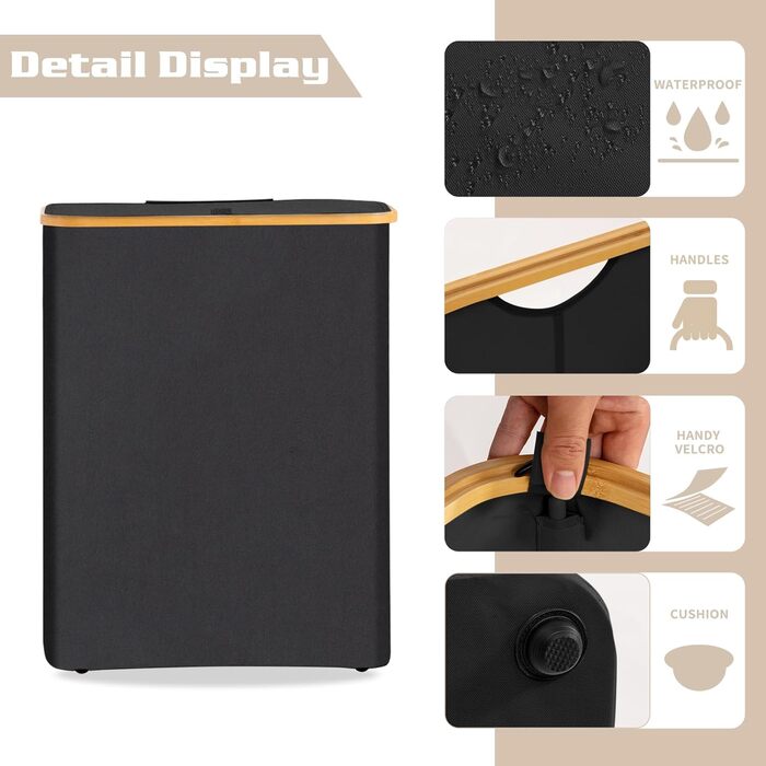 Кошик для білизни BRIAN & DANY з 3 відділеннями та кришкою, 145л, чорний