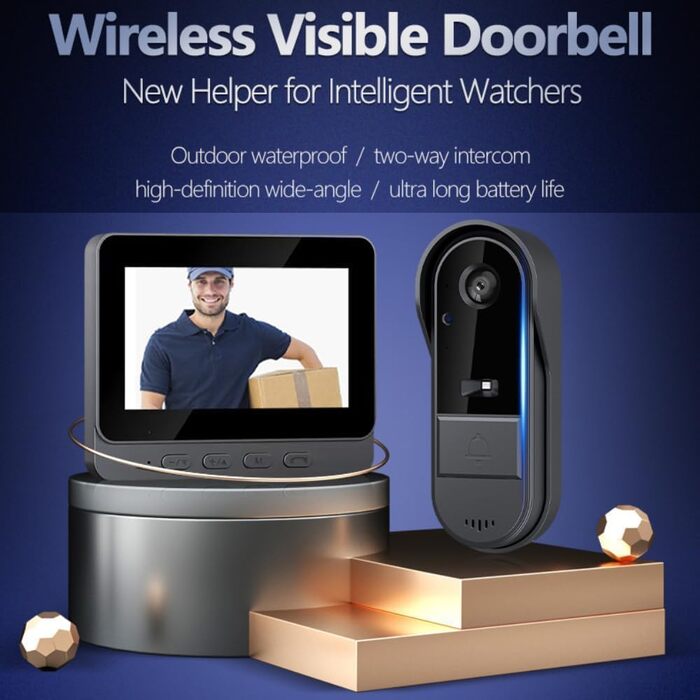 Відеодзвінок Winnes з камерою 1080P, Bluetooth, IP65, 4.3