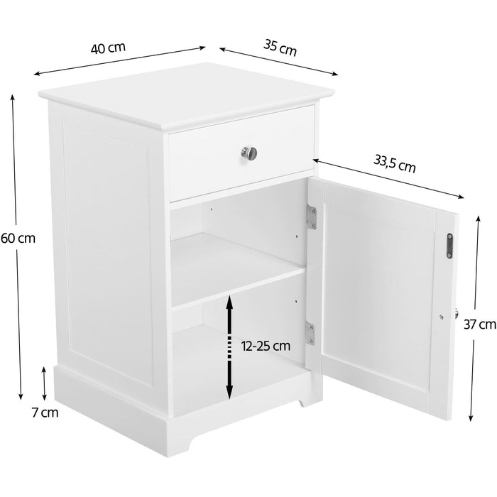 Приліжкова тумба Yaheetech Комод з місцем для зберігання 40x35x60 см Білий
