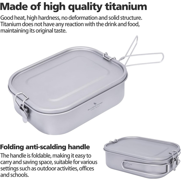 Ланчбокс iBasingo Titan 800мл з кришкою та ручкою, герметичний бенто-контейнер для кемпінгу, відпочинку та офісу. Безпечний для їжі посуд для подорожей, миється в посудомийній машині, Ti2081C