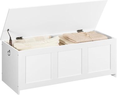 HOOBRO Лавка з ящиком для іграшок, 100 см, білий та натуральний колір дерева, з безпечним шарніром, для дому