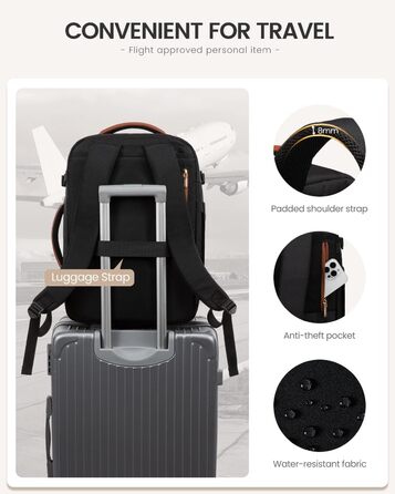 LOVEVOOK Рюкзак для ручної поклажі, 40L, для подорожей, з відділенням для ноутбука, водонепроникний, чорно-бежево-коричневий