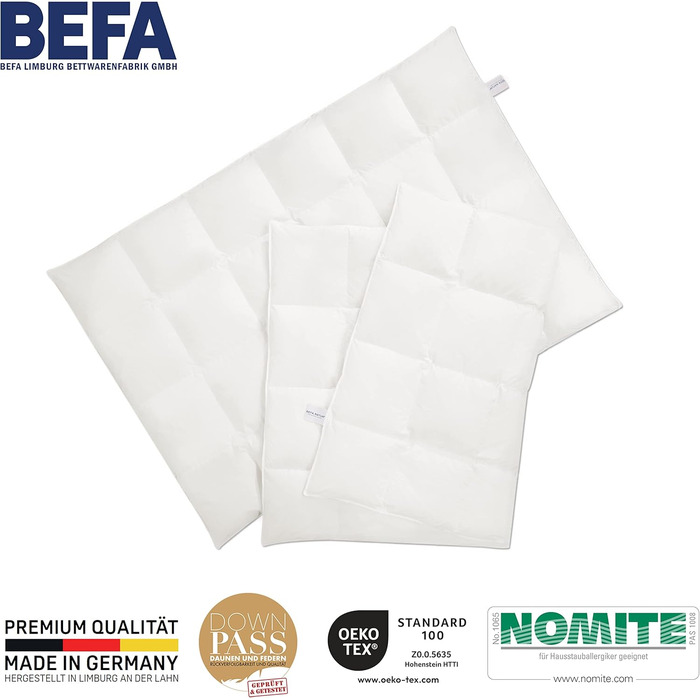 Пухова ковдра BEFA NATUR 135x200 см, 90 пух, зимова, підходить для алергіків, Oeko-Tex 100, Downpass