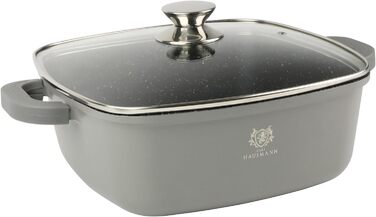 Каструля з антипригарним покриттям 10 літрів з кришкою, діаметр 28 см, з алюмінієвого лиття, для всіх типів плит (включно з індукцією), сіра. Ідеально підходить для супу, тушкування, приготування великих порцій.