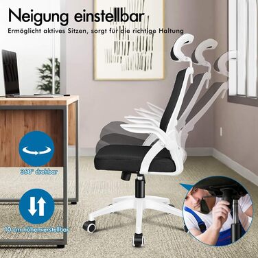 Офісний крісло ALFORDSON з динамічною підтримкою попереку, регульоване, з відкидними підлокітниками, чорне (Arc - Біле)