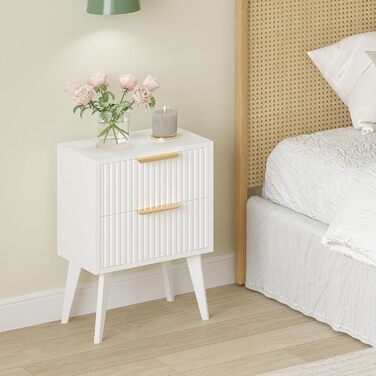 Журнальний столик з ротангу, дерев'яний приліжний столик з 2 висувними ящиками, декорованими ручною роботою з ротангу, бохо-столик, столик для вітальні/спальні з місцем для зберігання, для дому, природа, DECTG59Y (рефлений-білий)