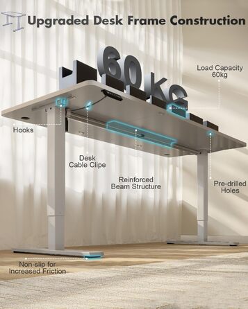 Регульований стіл JUMMICO з USB-зарядкою, електричний, 120x60 см (сірий)