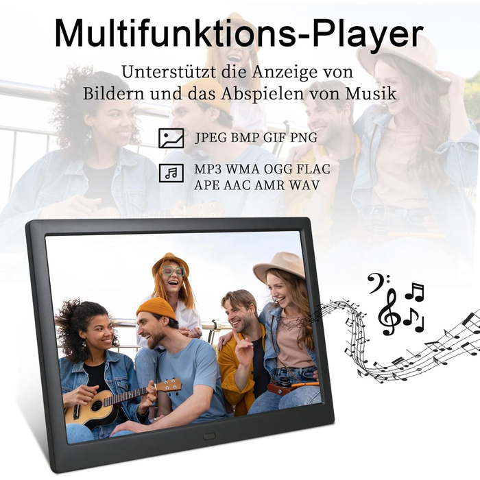 Цифровий фоторамка TSITSC 8.7 дюйма, IPS-дисплей 1024*768, календар, музика, фото- та відеоплеєр, підтримка USB/SD, з пультом ДУ (Чорний)