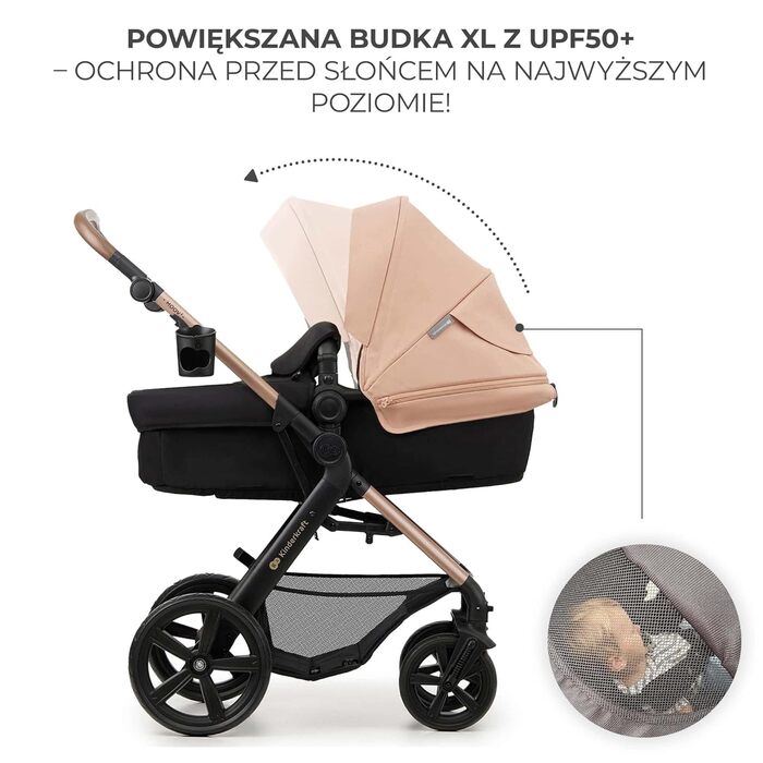 Дитяча коляска Kinderkraft MOOV2 4 в 1 з автокріслом I-SIZE, бежевий PRO, до 22 кг