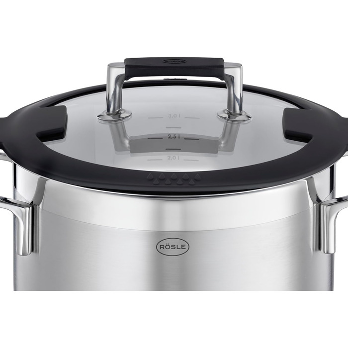 Набір каструль Rösele Silence Pro 5 предметів: універсальний набір з 3 каструль, 1 казанок та 1 сотейник, нержавіюча сталь 18/10, скляні кришки, внутрішня шкала, підходить для індукційних плит та мийки посуду