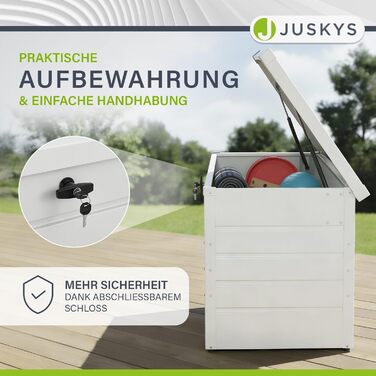 Ящик для зберігання вуличний Juskys Metall Limani 380л - водонепроникний, з замком - для саду, подушок, меблів (білий)