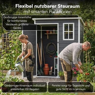 Сарай садовий STEELSØN Novara 192x92x151 см - пластиковий, з вікном, під дерево, дах похилий, темно-сірий, вологостійкий
