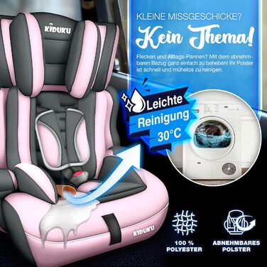 Автокрісло KIDUKU® 9-36 кг (1-12 років) 3-в-1 ECE R129/03, група 1/2/3, з підкладкою, сірий/рожевий