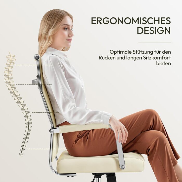 Офісний крісло Yaheetech з ергономічною спинкою та підлокітниками, для офісу та дому, до 136 кг, білий (бежевий)