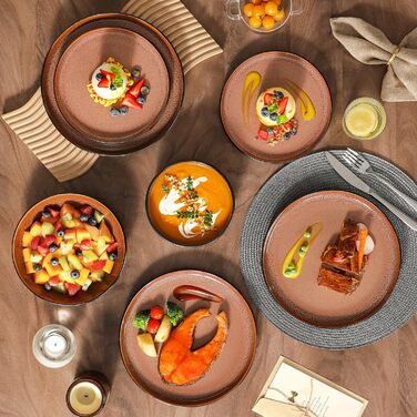 Набір посуду Vancasso AMBER 12 осіб, 48 предметів: тарілки обідні, десертні, супові, миски, червоний, реактивна глазур, для посудомийної машини