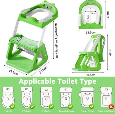 Дитяче сидіння на унітаз зі сходинками 2-в-1: з м'яким сидінням, регульована висота, складаний тренажер для привчання до туалету, нековзне покриття