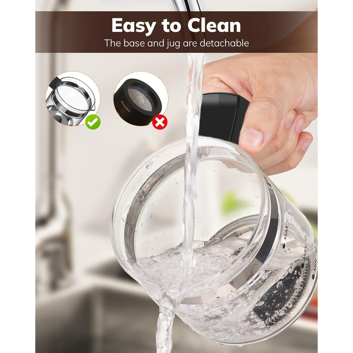 Електричний піноутворювач для молока Morpilot, 130-500 мл, 600 Вт, 4-в-1, для гарячого та холодного молока, миється в посудомийній машині, скляний, дизайн Latte, чорний