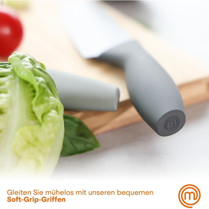 Набір ножів MasterChef 5-ти частинний: кухонний, для хліба, сатокі, овочевий, універсальний, з нержавіючої сталі, чорний, з м'якими ручками