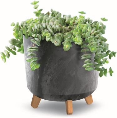 Плантатор BirnePower Gracia Slim 44,5 см – сучасний горщик для квітів з ніжками, бетонної текстури, стійкий до УФ та погодних умов, елегантний кашпо для балкона, саду, інтер'єру – антрацит (висота 28,5 см)