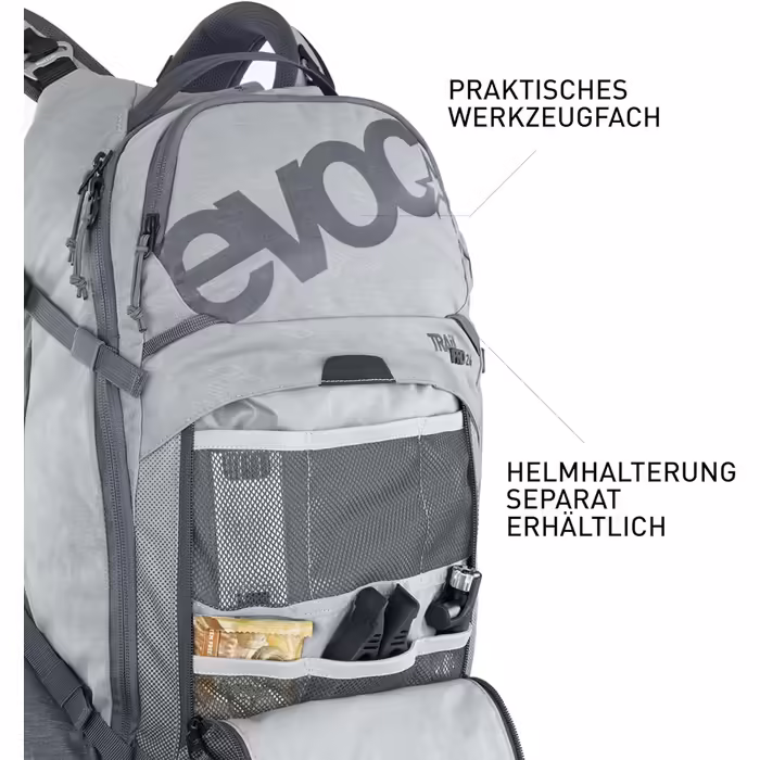 Рюкзак EVOC TRAIL PRO 26л з захистом спини LITESHIELD PLUS, для трейлрайдингу та перегонів, легкий, відділення під питну систему 3л, розмір S/M, колір сірий/карбоновий
