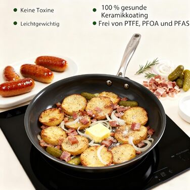 Набір каструль Cookersway: 20, 24, 28 см, керамічне покриття, без PTFE, PFOA, PFAs, для плити та духовки